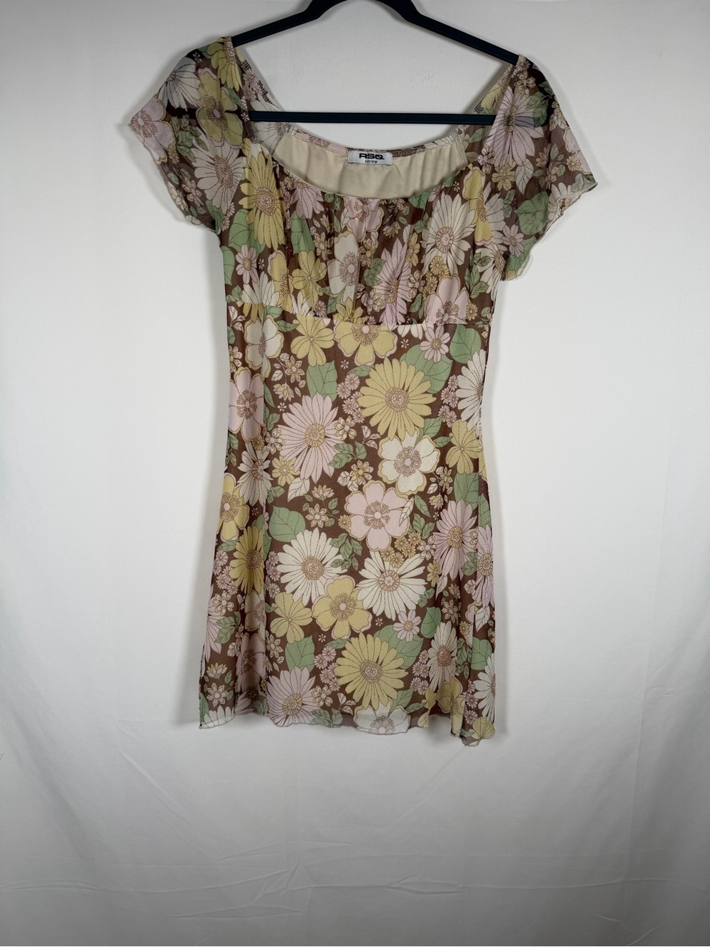 RSQ Floral Fairy‎ Grunge Mini Dress in Brown, Yellow, Pink & Green